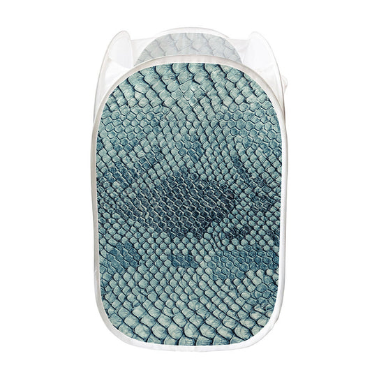 Steel Blue Snakeskin Print Mesh Laundry Hamper