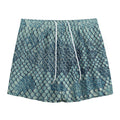 Steel Blue Snakeskin Print Mesh Shorts