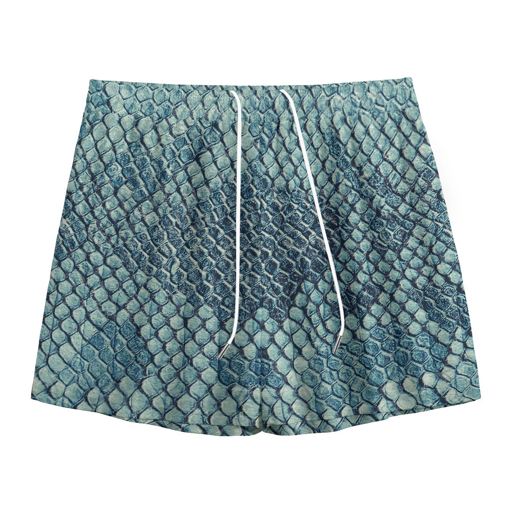 Steel Blue Snakeskin Print Mesh Shorts