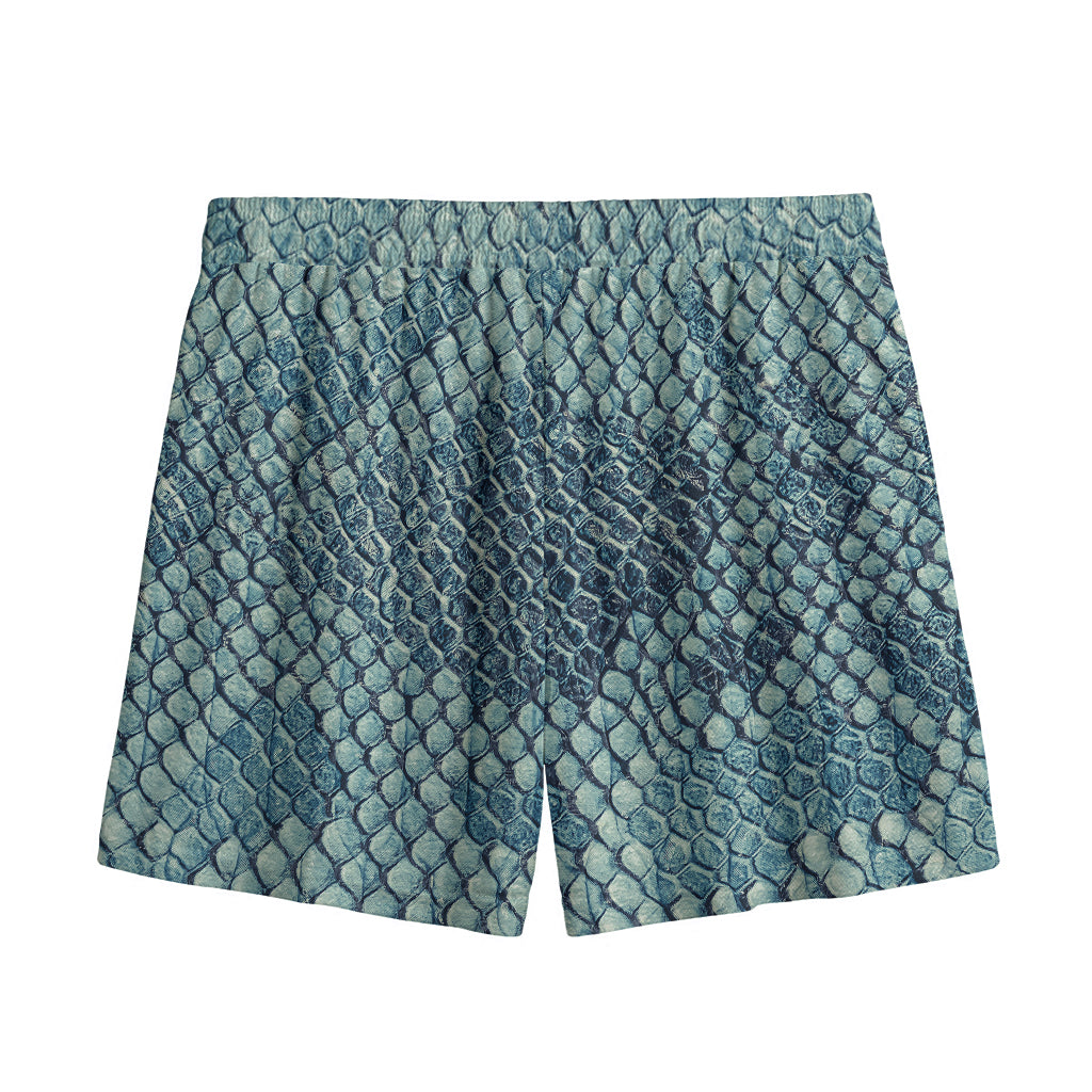 Steel Blue Snakeskin Print Mesh Shorts