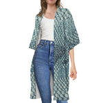 Steel Blue Snakeskin Print Open Front Beach Cover Up