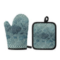 Steel Blue Snakeskin Print Oven Mitt And Pot Holder Set