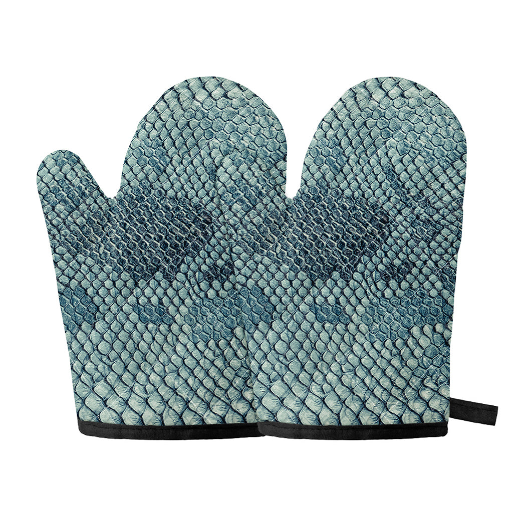 Steel Blue Snakeskin Print Oven Mitts
