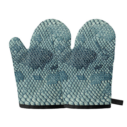 Steel Blue Snakeskin Print Oven Mitts