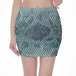 Steel Blue Snakeskin Print Pencil Mini Skirt