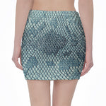 Steel Blue Snakeskin Print Pencil Mini Skirt