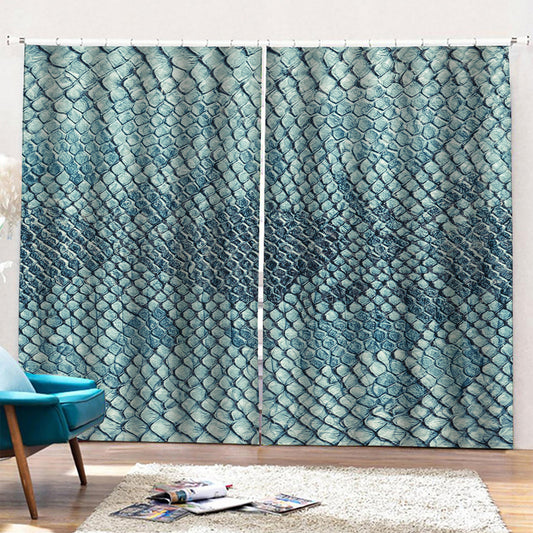 Steel Blue Snakeskin Print Pencil Pleat Curtains