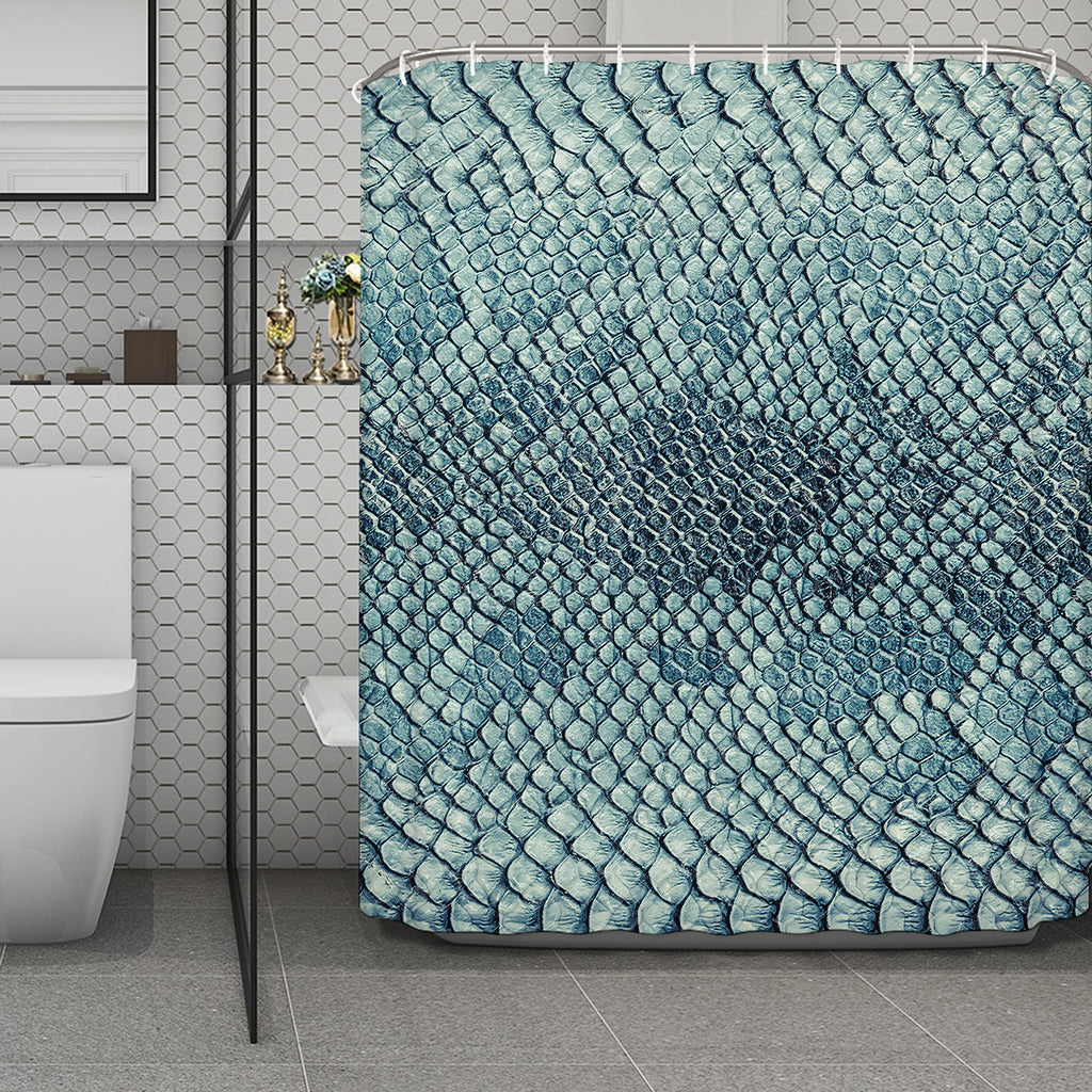 Steel Blue Snakeskin Print Polyester Shower Curtain