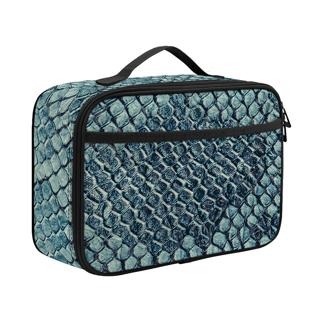 Steel Blue Snakeskin Print Portable Lunch Bag