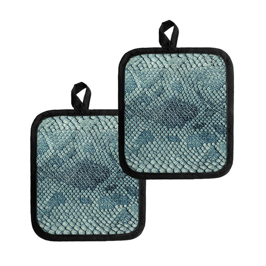 Steel Blue Snakeskin Print Pot Holders