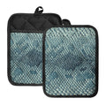 Steel Blue Snakeskin Print Pot Holders With Pocket