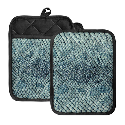 Steel Blue Snakeskin Print Pot Holders With Pocket