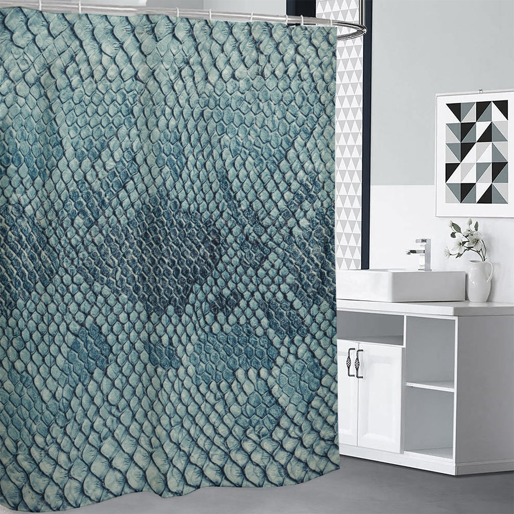 Steel Blue Snakeskin Print Premium Shower Curtain