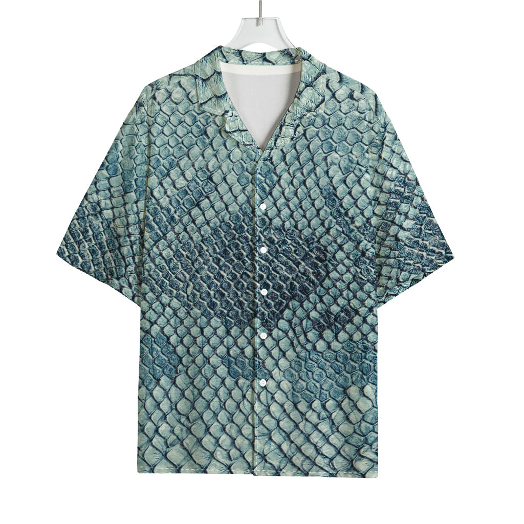 Steel Blue Snakeskin Print Rayon Hawaiian Shirt