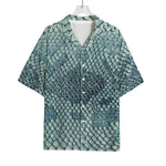 Steel Blue Snakeskin Print Rayon Hawaiian Shirt
