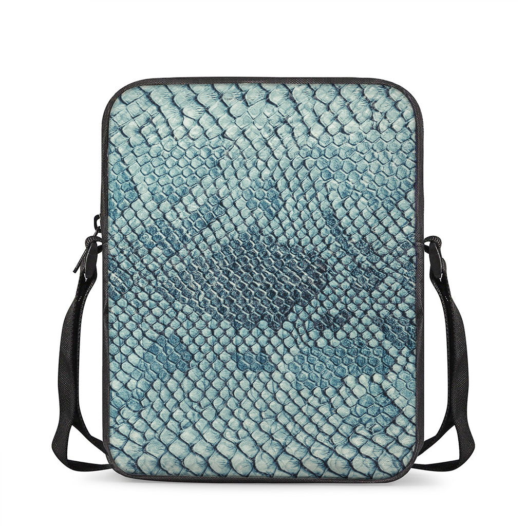 Steel Blue Snakeskin Print Rectangular Crossbody Bag
