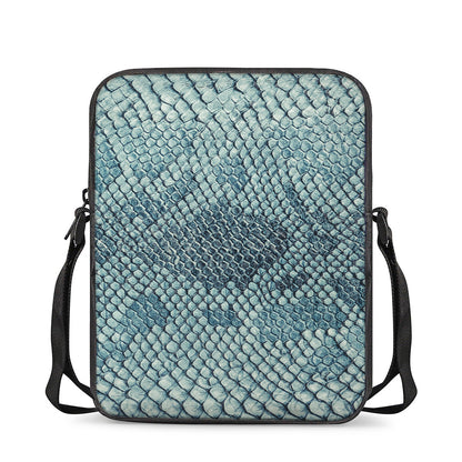Steel Blue Snakeskin Print Rectangular Crossbody Bag