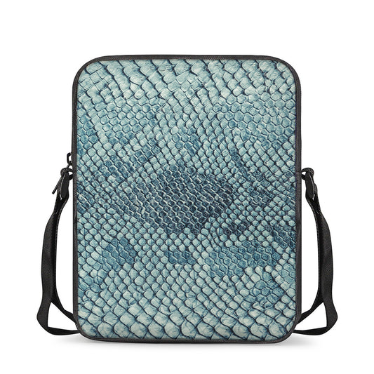 Steel Blue Snakeskin Print Rectangular Crossbody Bag
