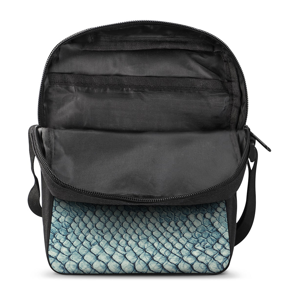 Steel Blue Snakeskin Print Rectangular Crossbody Bag