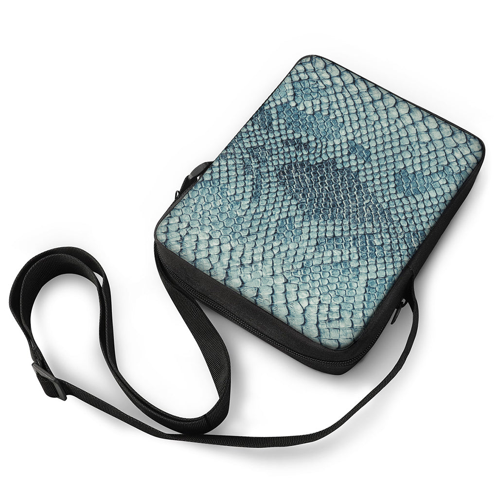 Steel Blue Snakeskin Print Rectangular Crossbody Bag