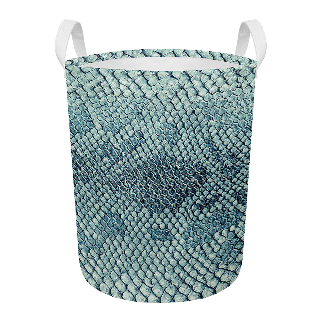 Steel Blue Snakeskin Print Round Laundry Basket
