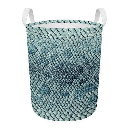 Steel Blue Snakeskin Print Round Laundry Basket