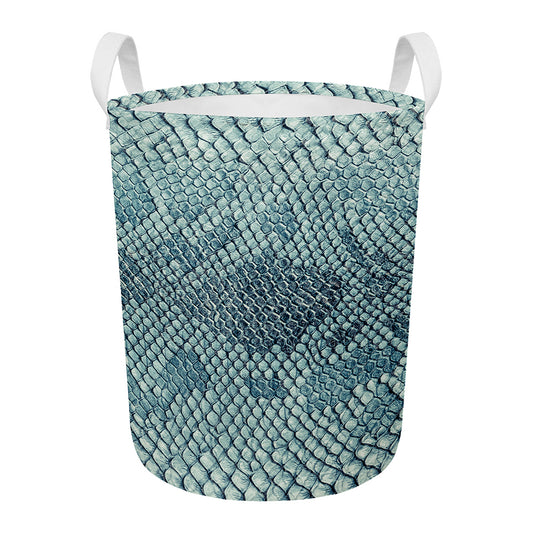 Steel Blue Snakeskin Print Round Laundry Basket