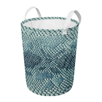 Steel Blue Snakeskin Print Round Laundry Basket