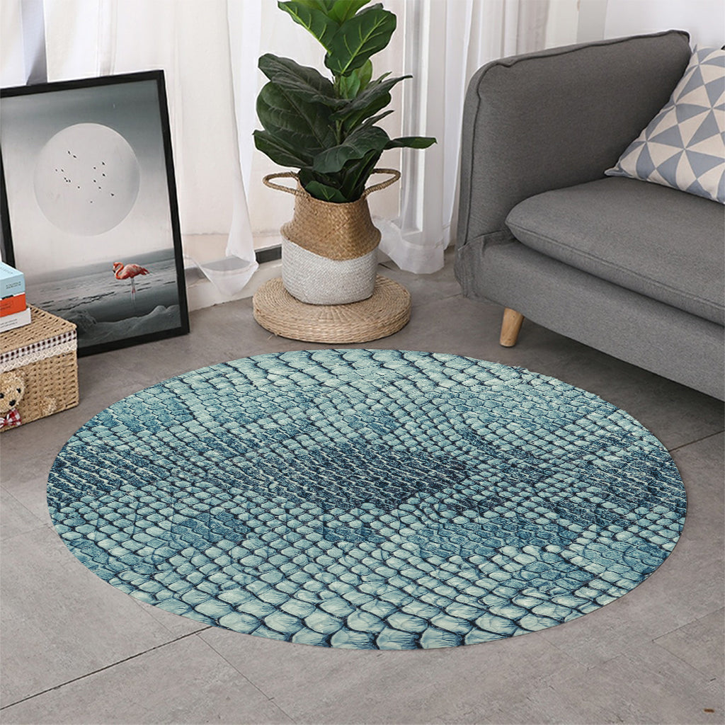 Steel Blue Snakeskin Print Round Rug
