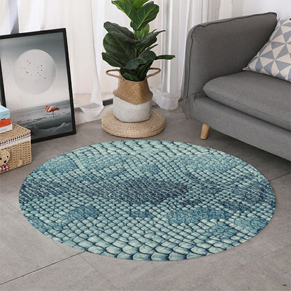 Steel Blue Snakeskin Print Round Rug