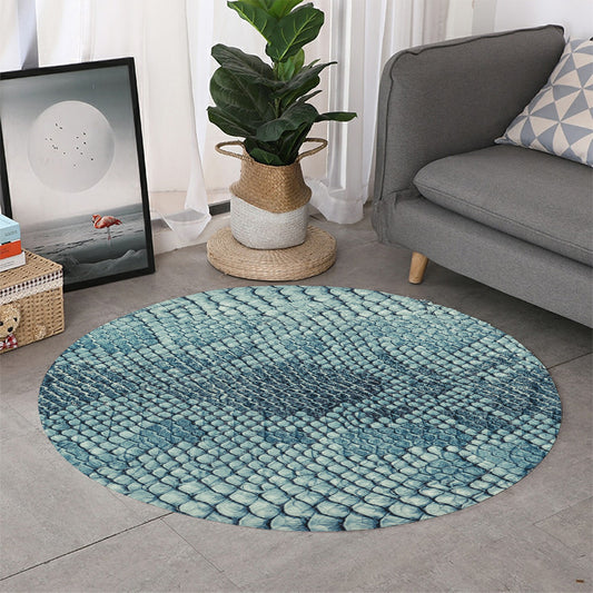 Steel Blue Snakeskin Print Round Rug