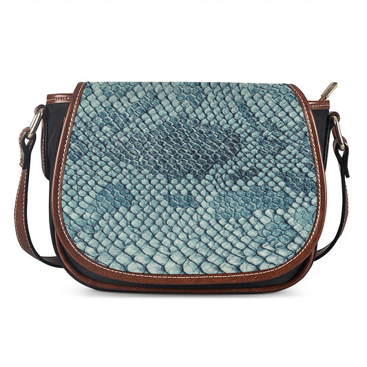 Steel Blue Snakeskin Print Saddle Bag