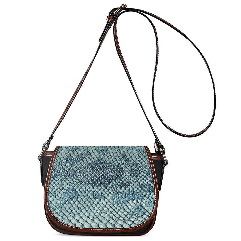 Steel Blue Snakeskin Print Saddle Bag