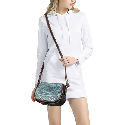 Steel Blue Snakeskin Print Saddle Bag