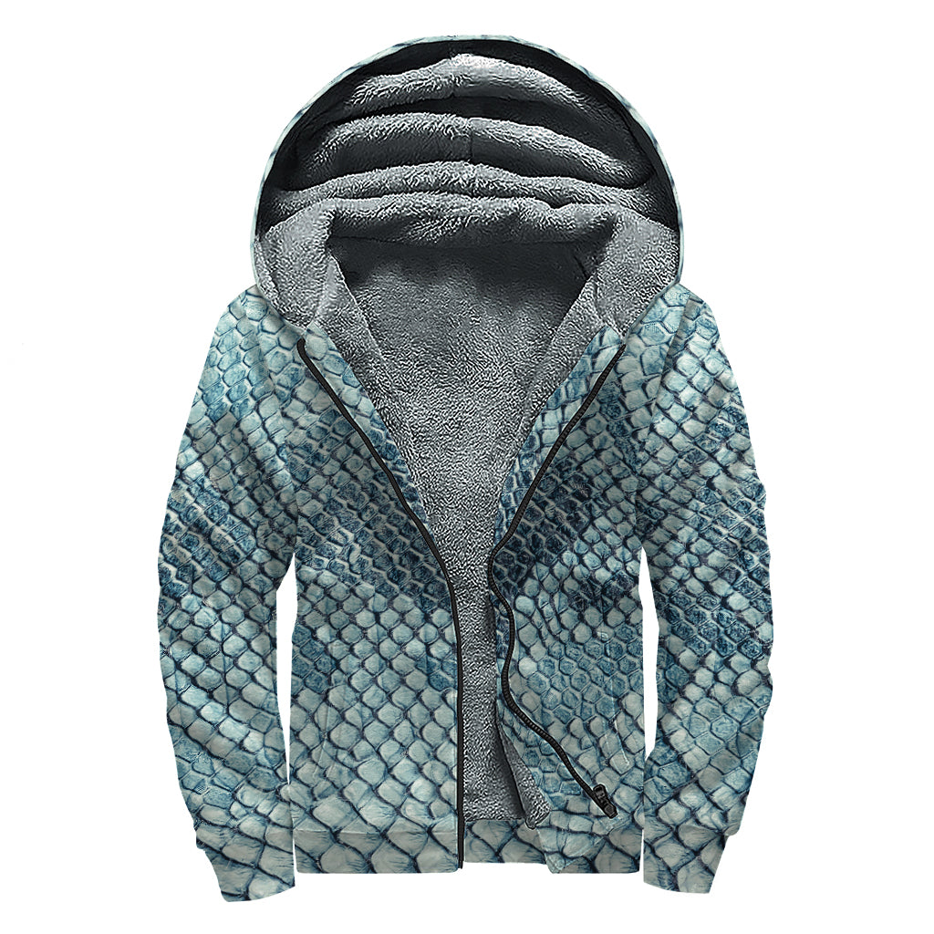Steel Blue Snakeskin Print Sherpa Lined Zip Up Hoodie