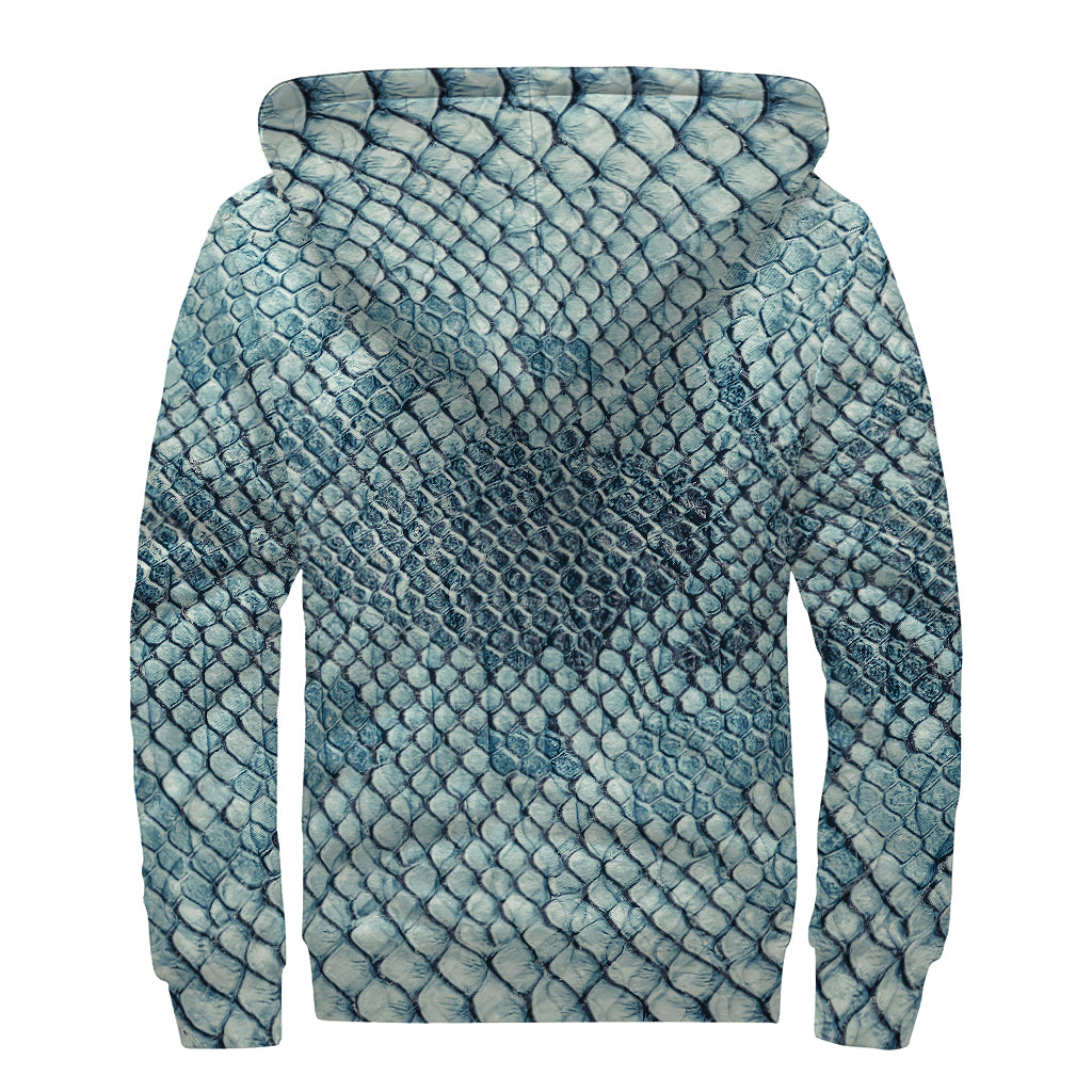Steel Blue Snakeskin Print Sherpa Lined Zip Up Hoodie