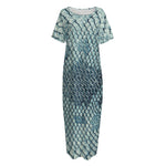 Steel Blue Snakeskin Print Short Sleeve Long Nightdress