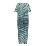 Steel Blue Snakeskin Print Short Sleeve Long Nightdress