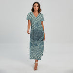 Steel Blue Snakeskin Print Short Sleeve Maxi Dress