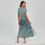 Steel Blue Snakeskin Print Short Sleeve Maxi Dress