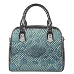 Steel Blue Snakeskin Print Shoulder Handbag