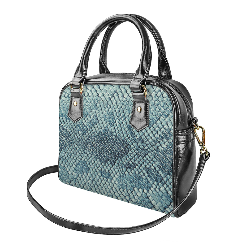 Steel Blue Snakeskin Print Shoulder Handbag