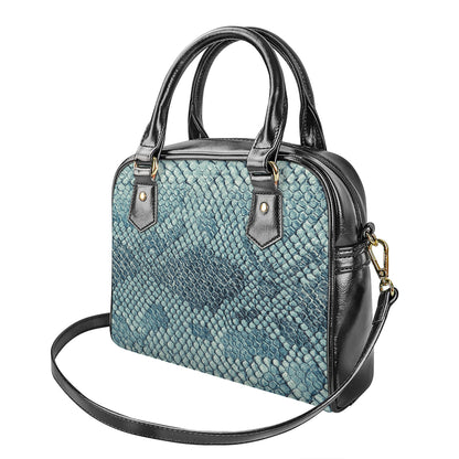 Steel Blue Snakeskin Print Shoulder Handbag