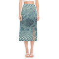 Steel Blue Snakeskin Print Side Slit Midi Skirt