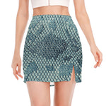 Steel Blue Snakeskin Print Side Slit Mini Skirt