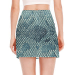 Steel Blue Snakeskin Print Side Slit Mini Skirt