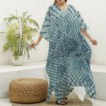 Steel Blue Snakeskin Print Silk V-Neck Kaftan Dress