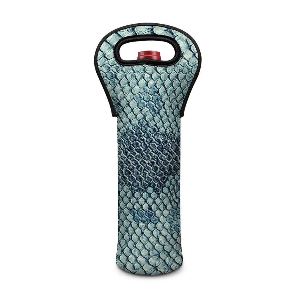 Steel Blue Snakeskin Print Single Neoprene Wine Tote