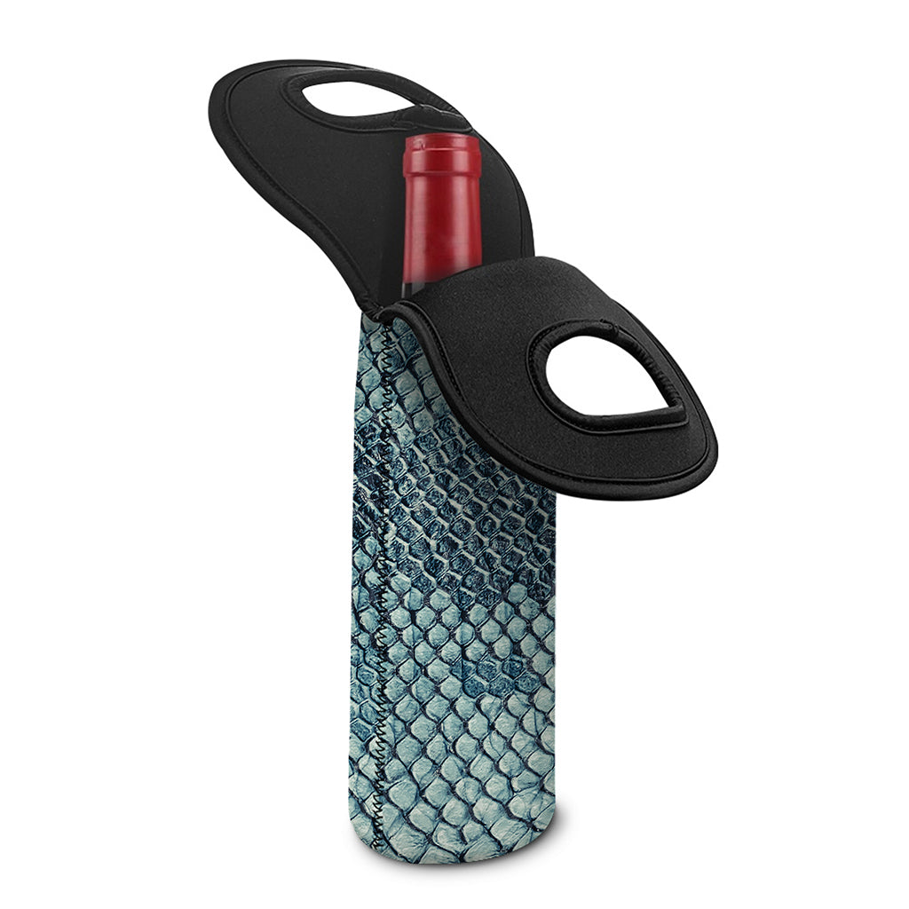 Steel Blue Snakeskin Print Single Neoprene Wine Tote