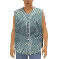 Steel Blue Snakeskin Print Sleeveless Baseball Jersey